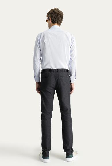 Erkek Giyim - KOYU ANTRASİT 54 Beden Slim Fit Desenli Beli Lastikli Likralı Kanvas / Chino Pantolon