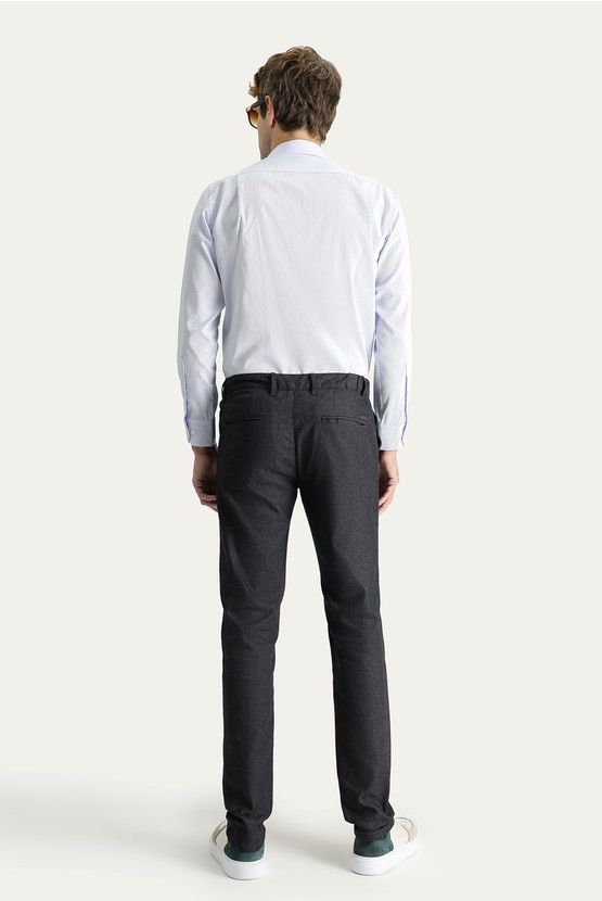 Erkek Giyim - Regular Fit Desenli Beli Lastikli Likralı Kanvas / Chino Pantolon