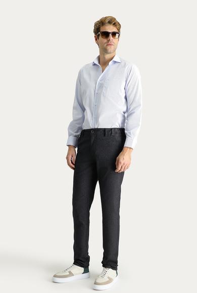 Erkek Giyim - KOYU ANTRASİT 54 Beden Slim Fit Desenli Beli Lastikli Likralı Kanvas / Chino Pantolon