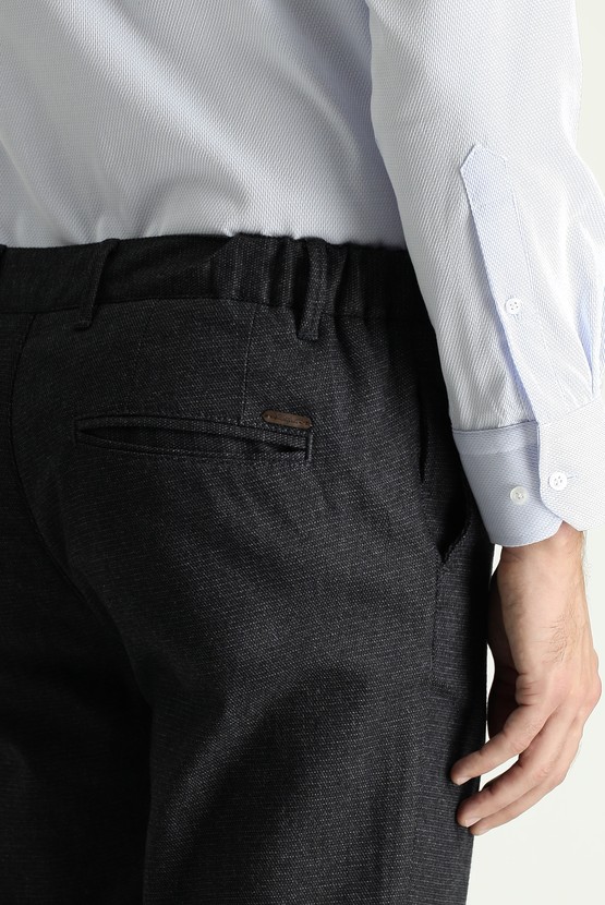Erkek Giyim - Regular Fit Desenli Beli Lastikli Likralı Kanvas / Chino Pantolon