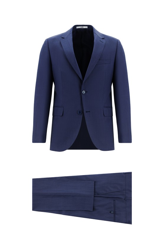 Erkek Giyim - Slim Fit Dar Kesim Yünlü Klasik Ekose Takım Elbise