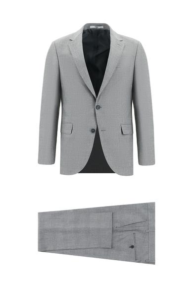 Erkek Giyim - ORTA GRİ 46 Beden Slim Fit Klasik Ekose Takım Elbise