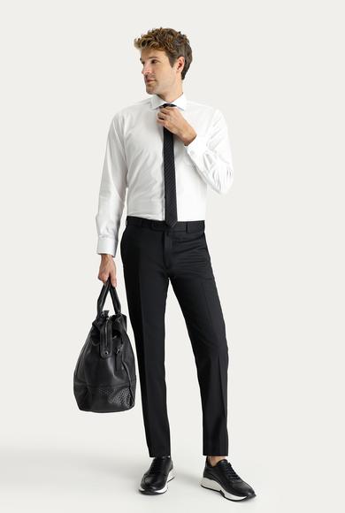 Erkek Giyim - SİYAH 50 Beden Slim Fit Yünlü Klasik Pantolon