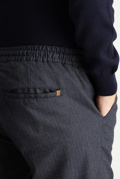Erkek Giyim - KOYU LACİVERT 50 Beden Regular Fit Beli Lastikli İpli Desenli Likralı Pantolon