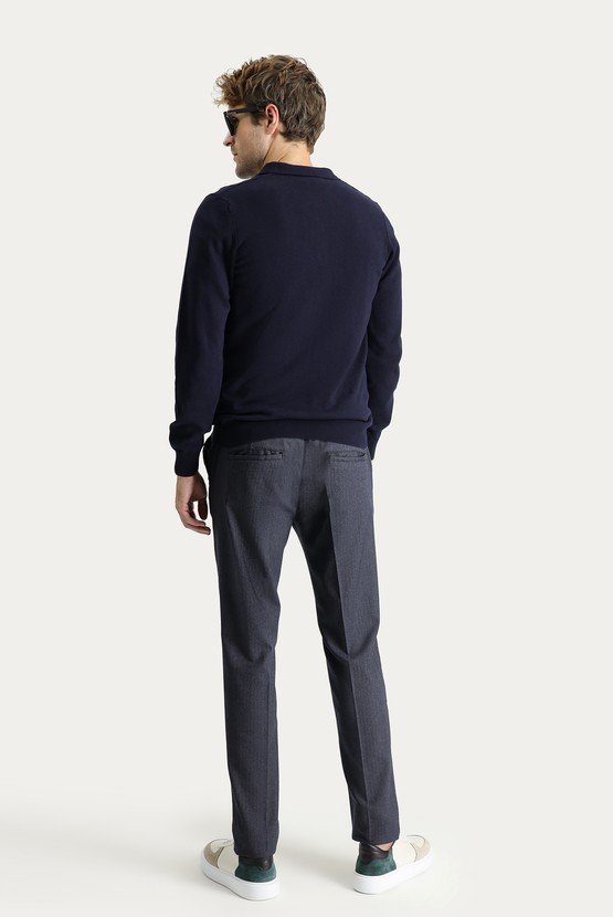 Erkek Giyim - Regular Fit Beli Lastikli İpli Desenli Likralı Pantolon