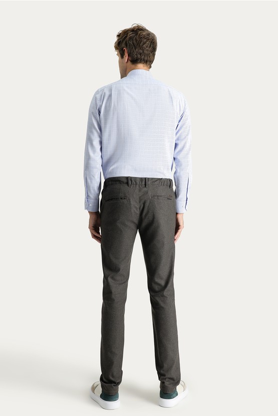 Erkek Giyim - Slim Fit Dar Kesim Desenli Beli Lastikli Likralı Kanvas / Chino Pantolon