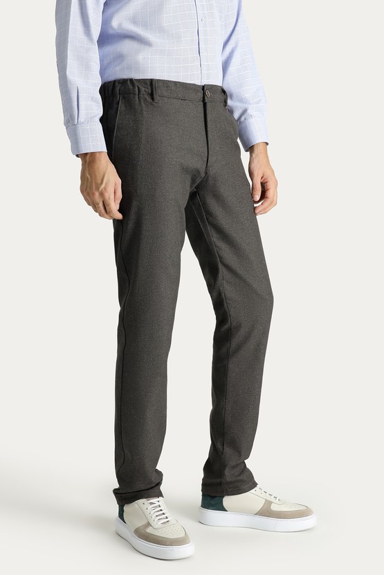 Erkek Giyim - Slim Fit Dar Kesim Desenli Beli Lastikli Likralı Kanvas / Chino Pantolon