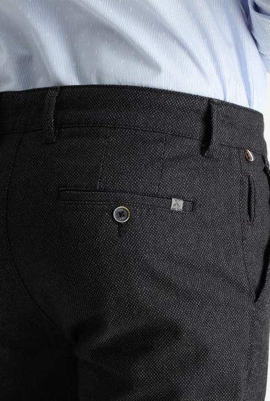 Erkek Giyim - SİYAH 50 Beden Regular Fit Desenli Likralı Kanvas / Chino Pantolon