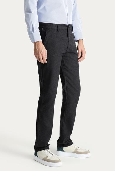 Erkek Giyim - SİYAH 50 Beden Regular Fit Desenli Likralı Kanvas / Chino Pantolon