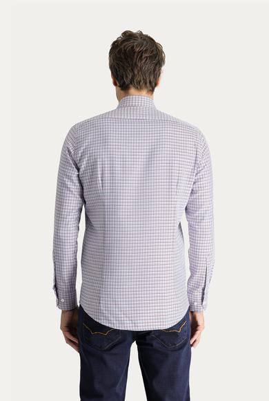 Erkek Giyim - KOYU BORDO XL Beden Uzun Kol Slim Fit Desenli Pamuk Gömlek