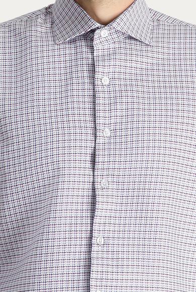 Erkek Giyim - KOYU BORDO XL Beden Uzun Kol Slim Fit Desenli Pamuk Gömlek