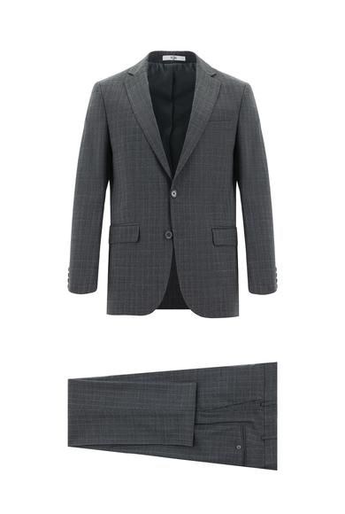 Erkek Giyim - KOYU FÜME 54 Beden Yünlü Klasik Ekose Takım Elbise