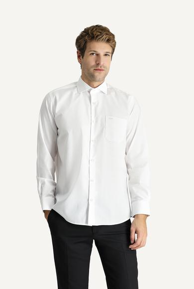 Erkek Giyim - BEYAZ XXL Beden Uzun Kol Non Iron Klasik Desenli Pamuklu Gömlek