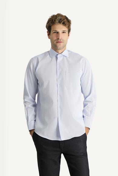 Erkek Giyim - AÇIK MAVİ 3X Beden Uzun Kol Non Iron Klasik Desenli Pamuklu Gömlek