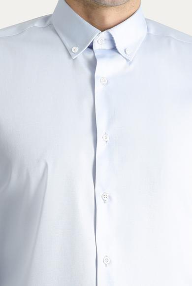 Erkek Giyim - AÇIK MAVİ XL Beden Uzun Kol Slim Fit Non Iron Oxford Pamuklu Gömlek