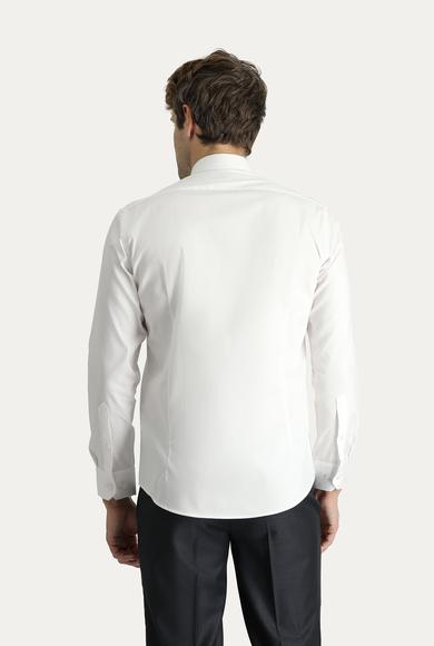 Erkek Giyim - BEYAZ S Beden Uzun Kol Slim Fit Non Iron Oxford Pamuklu Gömlek