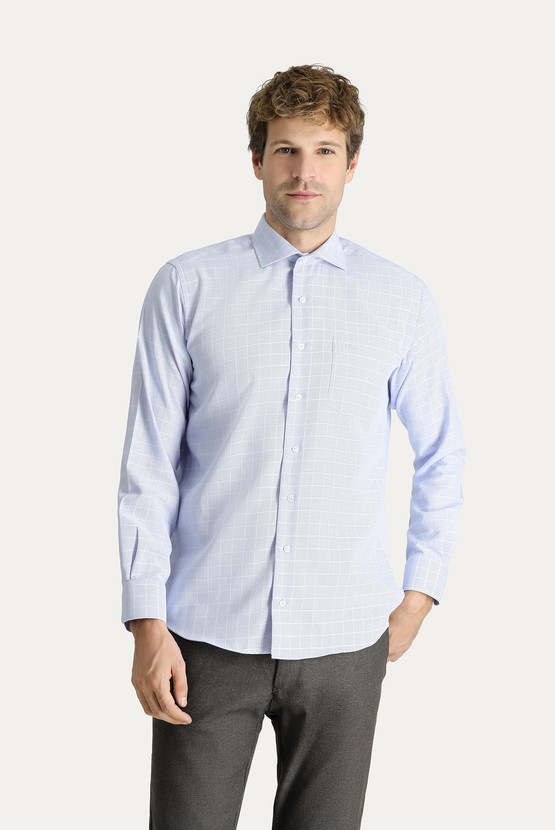 Erkek Giyim - Uzun Kol Non Iron Klasik Desenli Pamuklu Gömlek