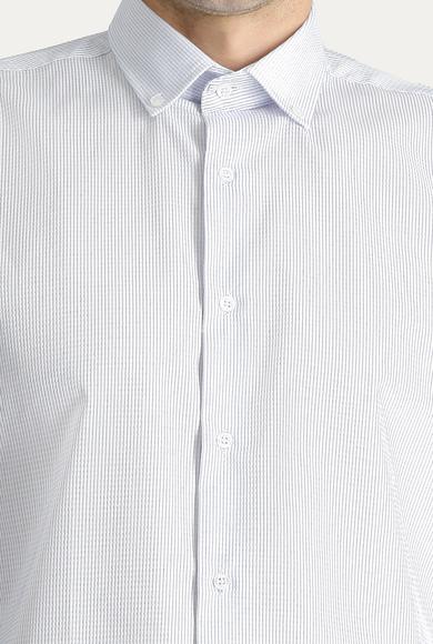 Erkek Giyim - BEYAZ XL Beden Uzun Kol Slim Fit Non Iron Çizgili Pamuklu Gömlek