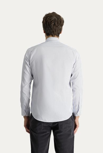 Erkek Giyim - BEYAZ XL Beden Uzun Kol Slim Fit Non Iron Çizgili Pamuklu Gömlek