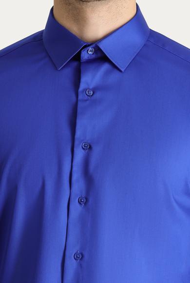 Erkek Giyim - SAKS MAVİ L Beden Uzun Kol Slim Fit Non Iron Pamuklu Gömlek