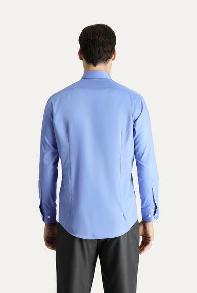 Erkek Giyim - AQUA MAVİSİ L Beden Uzun Kol Slim Fit Non Iron Pamuklu Gömlek