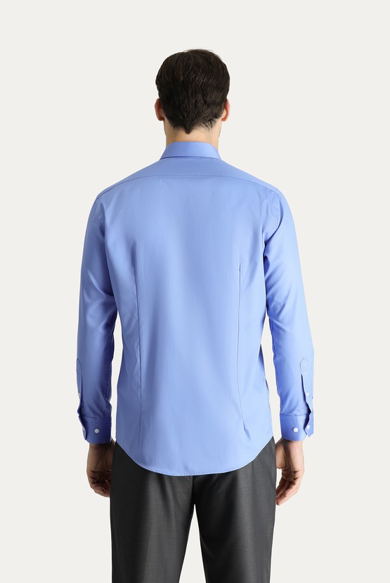 Erkek Giyim - Uzun Kol Slim Fit Dar Kesim Non Iron Saten Pamuklu Gömlek