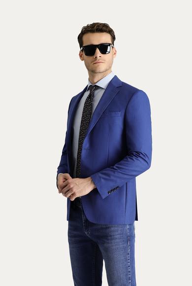 Erkek Giyim - SAKS MAVİ 46 Beden Slim Fit Klasik Ceket