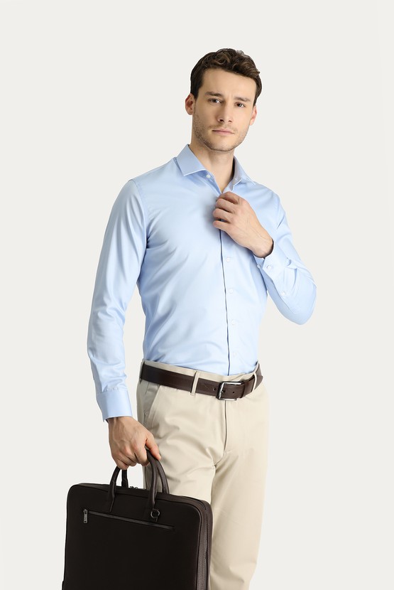 Erkek Giyim - Uzun Kol Slim Fit Non Iron Saten Pamuklu Gömlek