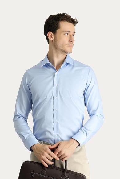 Erkek Giyim - UÇUK MAVİ M Beden Uzun Kol Slim Fit Non Iron Pamuklu Gömlek