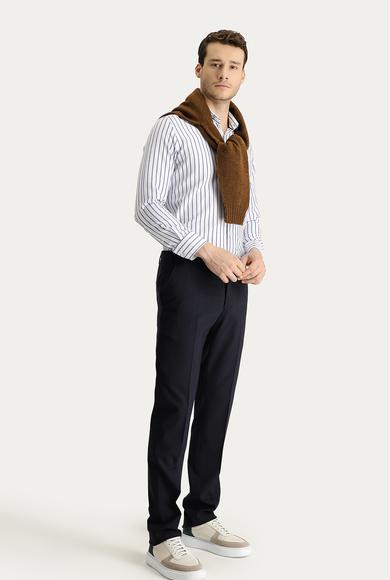 Erkek Giyim - SİYAH LACİVERT 54 Beden Slim Fit Yünlü Klasik Pantolon