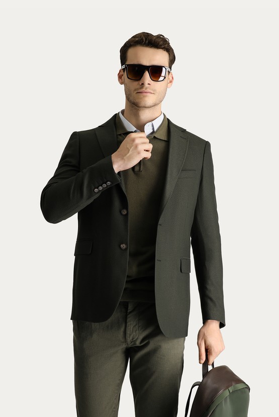 Erkek Giyim - Yünlü Klasik Desenli Ceket