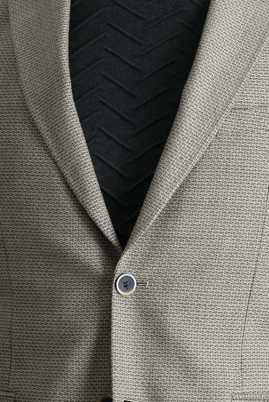 Erkek Giyim - Slim Fit Dar Kesim Yünlü Klasik Desenli Ceket