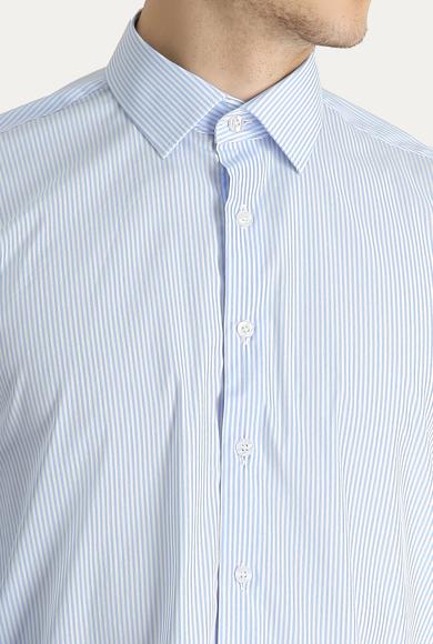 Erkek Giyim - AÇIK MAVİ M Beden Uzun Kol Klasik Çizgili Pamuklu Gömlek