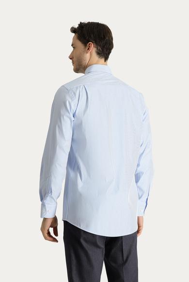 Erkek Giyim - AÇIK MAVİ M Beden Uzun Kol Klasik Çizgili Pamuklu Gömlek