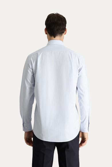 Erkek Giyim - AÇIK MAVİ XXL Beden Uzun Kol Regular Fit Çizgili Pamuk Gömlek