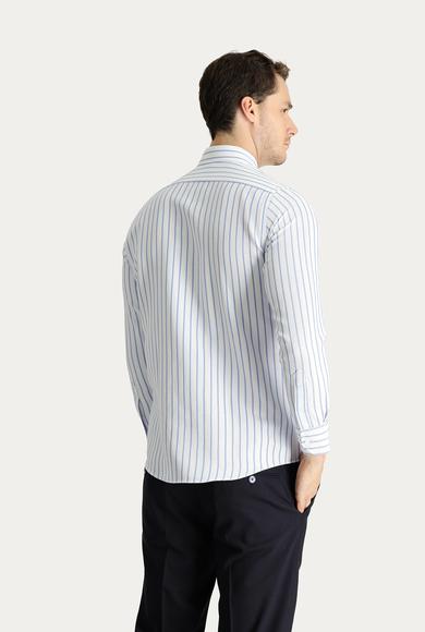 Erkek Giyim - AÇIK MAVİ L Beden Uzun Kol Slim Fit Çizgili Pamuklu Gömlek