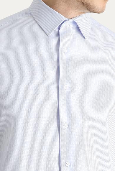 Erkek Giyim - AÇIK MAVİ XL Beden Uzun Kol Slim Fit Non Iron Desenli Pamuklu Gömlek