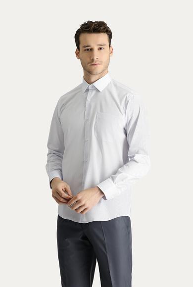 Erkek Giyim - BEYAZ L Beden Uzun Kol Klasik Çizgili Non Iron Pamuklu Gömlek