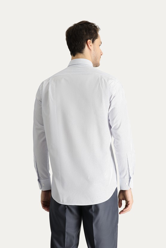 Erkek Giyim - Uzun Kol Klasik Çizgili Non Iron Pamuklu Gömlek