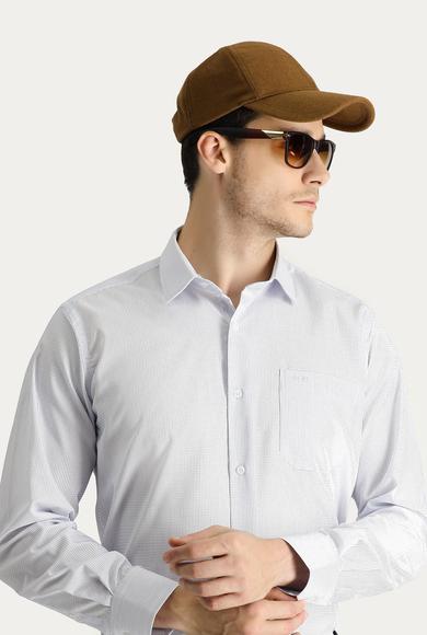 Erkek Giyim - BEYAZ L Beden Uzun Kol Klasik Çizgili Non Iron Pamuklu Gömlek