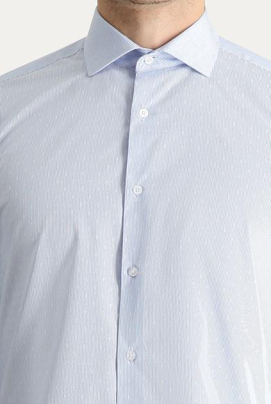 Erkek Giyim - AÇIK MAVİ L Beden Uzun Kol Slim Fit Non Iron Klasik Desenli Pamuklu Gömlek