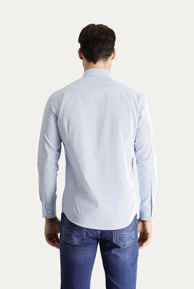 Erkek Giyim - AÇIK MAVİ L Beden Uzun Kol Slim Fit Non Iron Klasik Desenli Pamuklu Gömlek