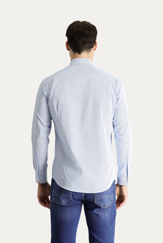 Erkek Giyim - Uzun Kol Slim Fit Dar Kesim Non Iron Klasik Desenli Pamuklu Gömlek