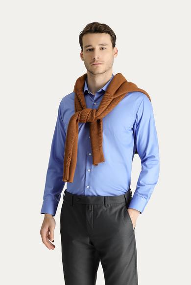 Erkek Giyim - AQUA MAVİSİ L Beden Uzun Kol Slim Fit Non Iron Pamuklu Gömlek