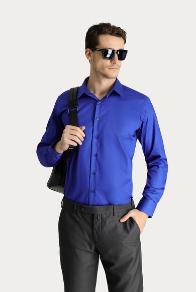 Erkek Giyim - SAKS MAVİ L Beden Uzun Kol Slim Fit Non Iron Pamuklu Gömlek
