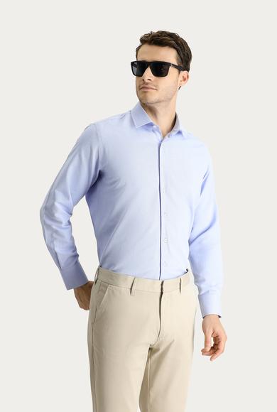 Erkek Giyim - MAVİ M Beden Uzun Kol Regular Fit Oxford Pamuklu Gömlek