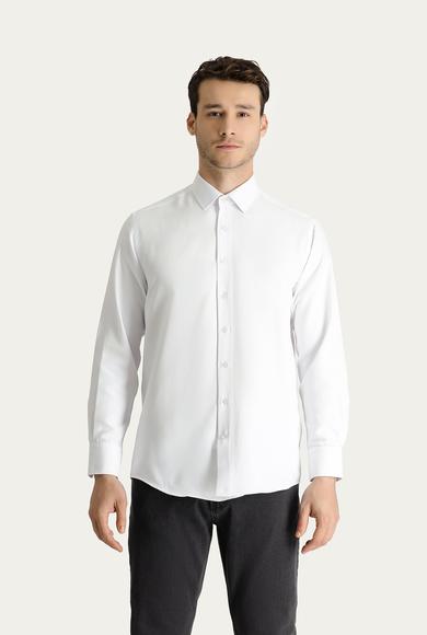 Erkek Giyim - BEYAZ M Beden Uzun Kol Regular Fit Oxford Pamuklu Gömlek