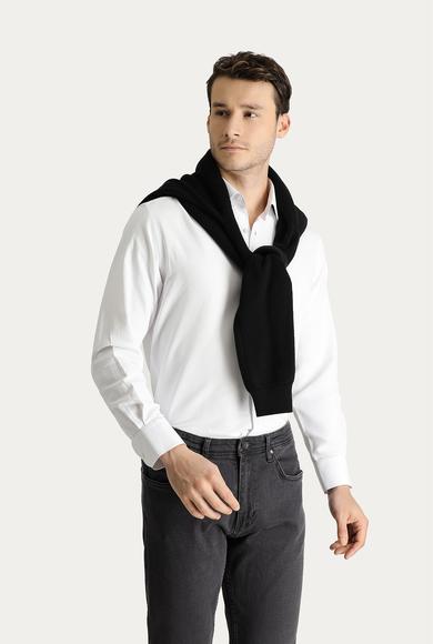 Erkek Giyim - BEYAZ M Beden Uzun Kol Regular Fit Oxford Pamuklu Gömlek