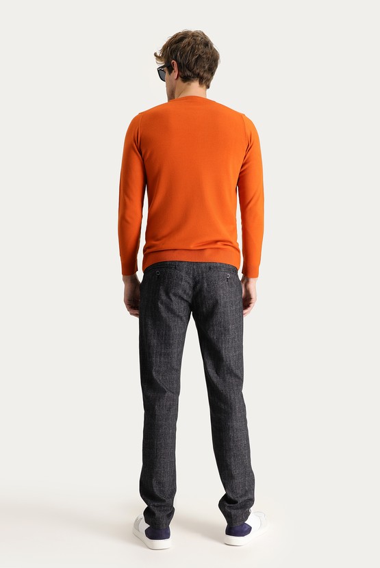 Erkek Giyim - Slim Fit Dar Kesim Ekose Likralı Kanvas / Chino Pantolon