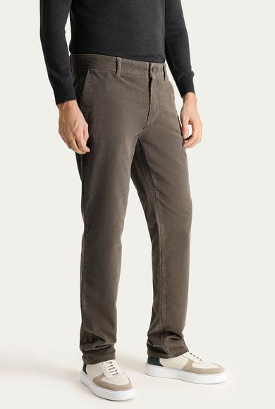 Erkek Giyim - AÇIK HAKİ 52 Beden Regular Fit Likralı Kadife Pantolon